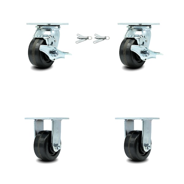 4 Inch Phenolic Caster Set with 2 Brakes/Swivel Lock 2 Rigid